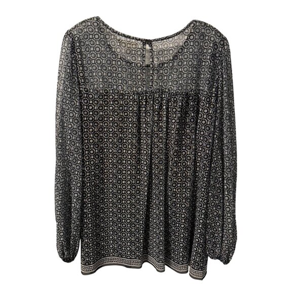 Max Studio blouse Sz 2X Long Sleeve Blouse Black & White Geometric Pattern top - Picture 9 of 12